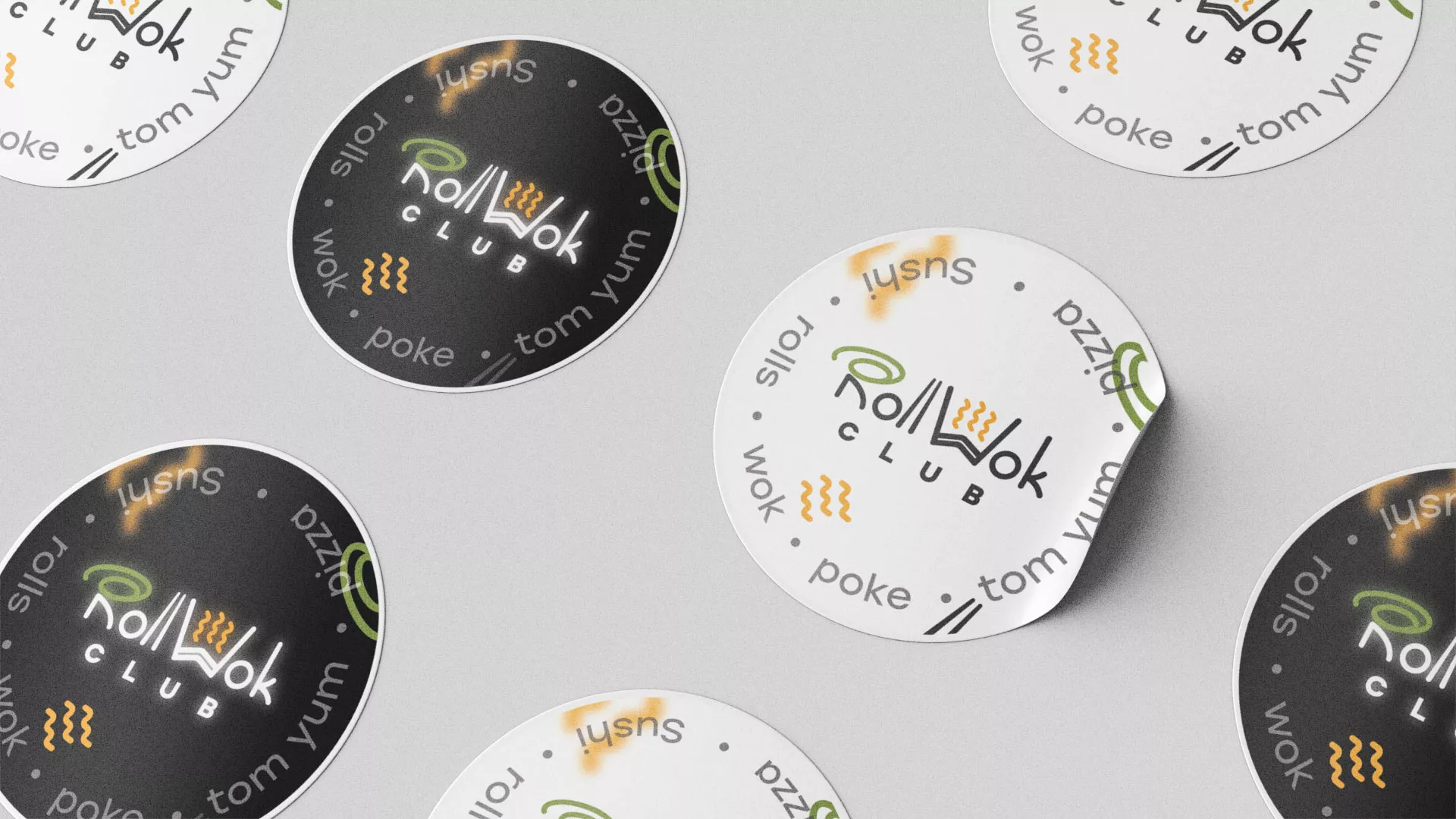 Разработка дизайна наклеек для суши-бара «Roll Wok Club» в Шенкурске